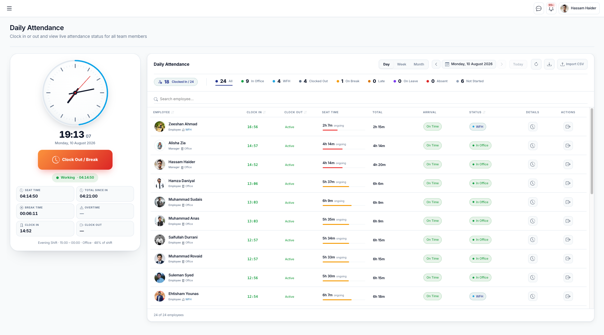 Employee Management Portal — company-wide daily attendance